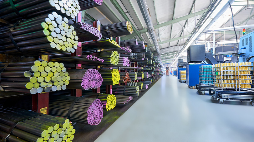 Aluminium and plastic materials stored on the shelf
