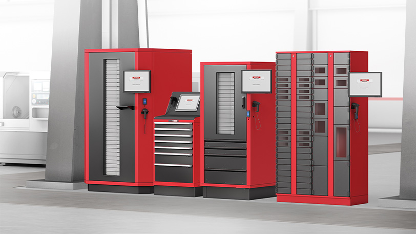 Four tool cabinets in production hall
