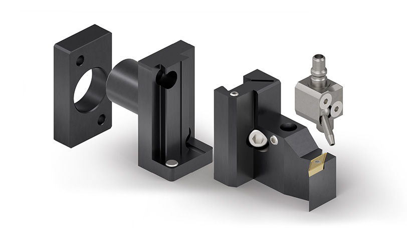Four individual components of a height-adjustable holder for back working